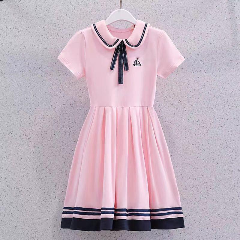 棉女童学院风连衣裙夏季款洋气小女孩短袖公主裙儿童夏天裙子枫林海阁