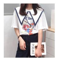 2021新款唐老鸭印花海军风短袖T恤女夏韩版宽松海军领上衣设计感 白色 M