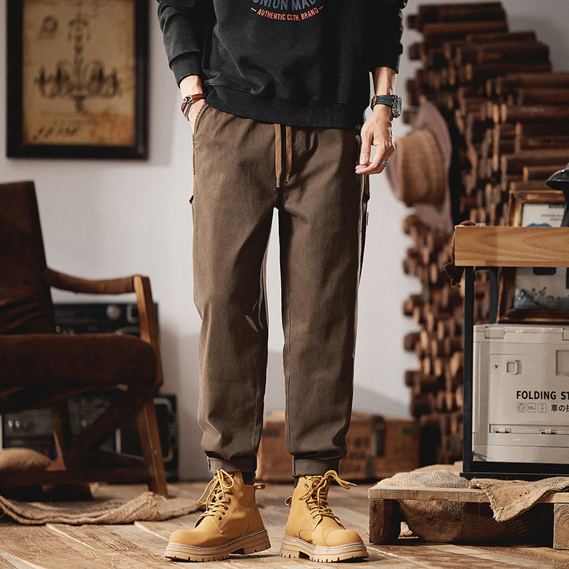 日系复古休闲裤男基础百搭显瘦时尚简约秋冬新品纯色锥形工装裤_76高清大图
