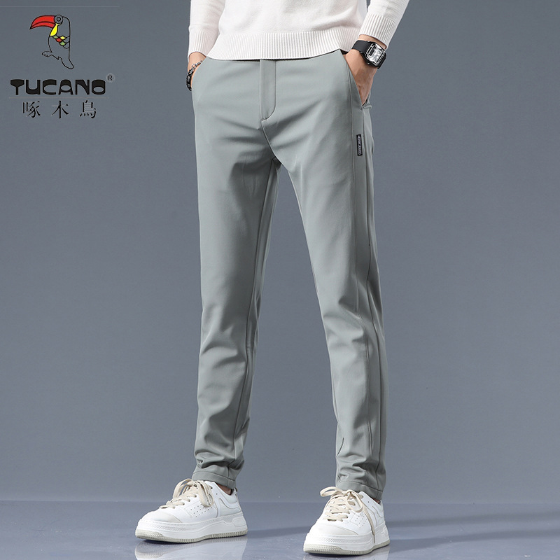 啄木鸟春秋季裤子男潮流宽松商务休闲直筒男士长裤秋冬厚款加绒高清大图