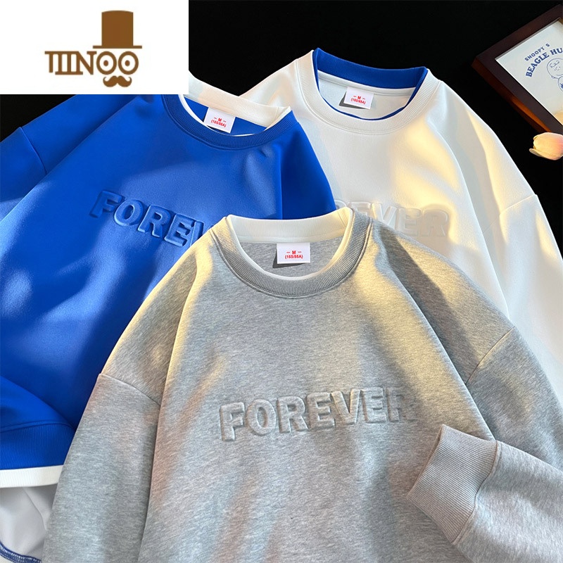 YANXU原宿风钢印卫衣男士圆领vintage内搭上衣简约宽松潮流外套高清大图