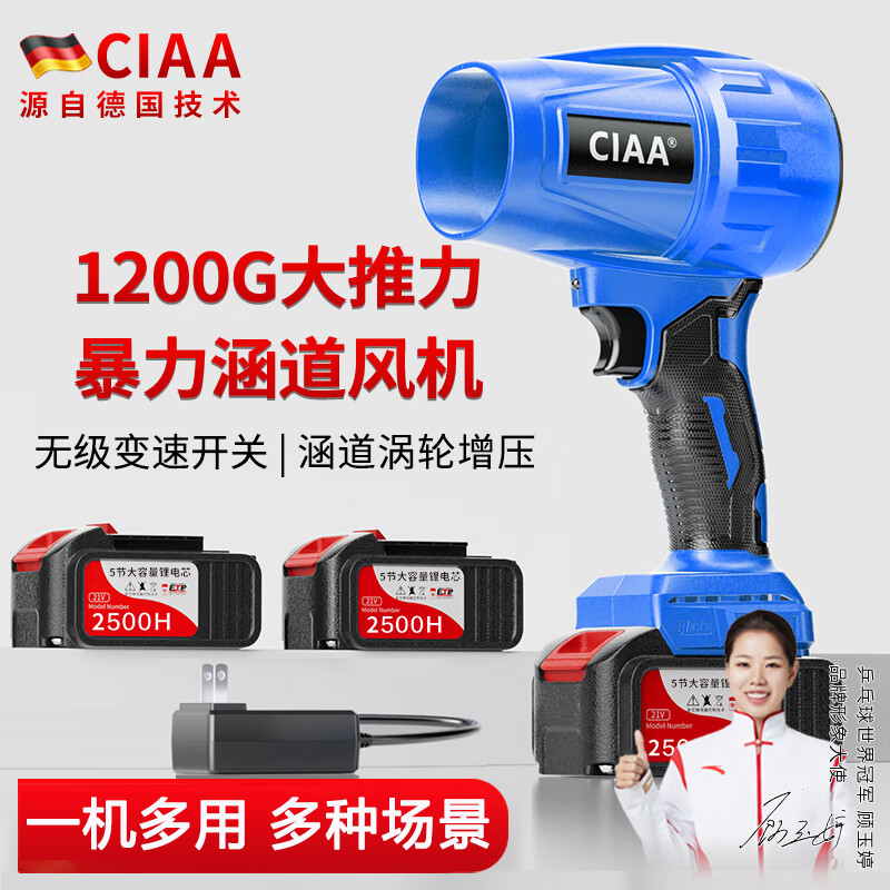 CIAA德国鼓风机小型强力暴力风扇涡轮吹风机工业吹灰机吹尘强风风扇 锂电暴力风机（5节电芯）双电