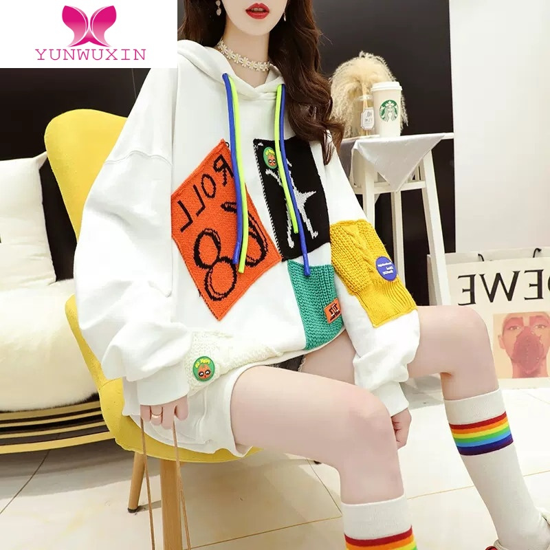 YUNWUXIN中长款大码欧货大版带帽卫衣女遮屁股胖mm潮薄款显瘦2022新款