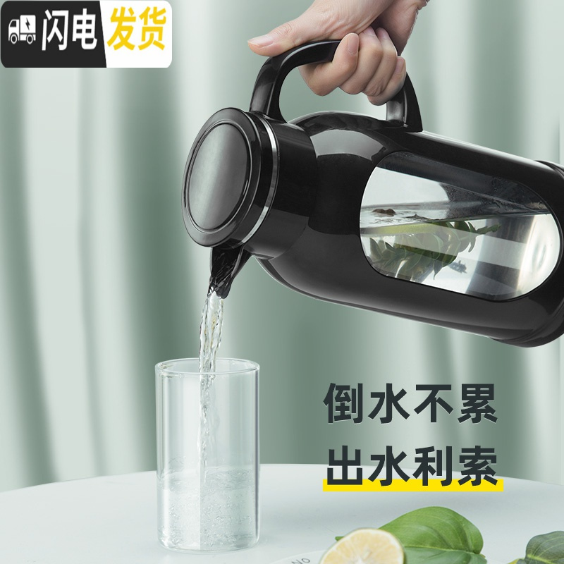 三维工匠冷水壶玻璃耐热高温防爆水瓶家用大容量凉白开水杯茶壶防摔凉水壶 蓝色2000[塑玻双层]高清大图