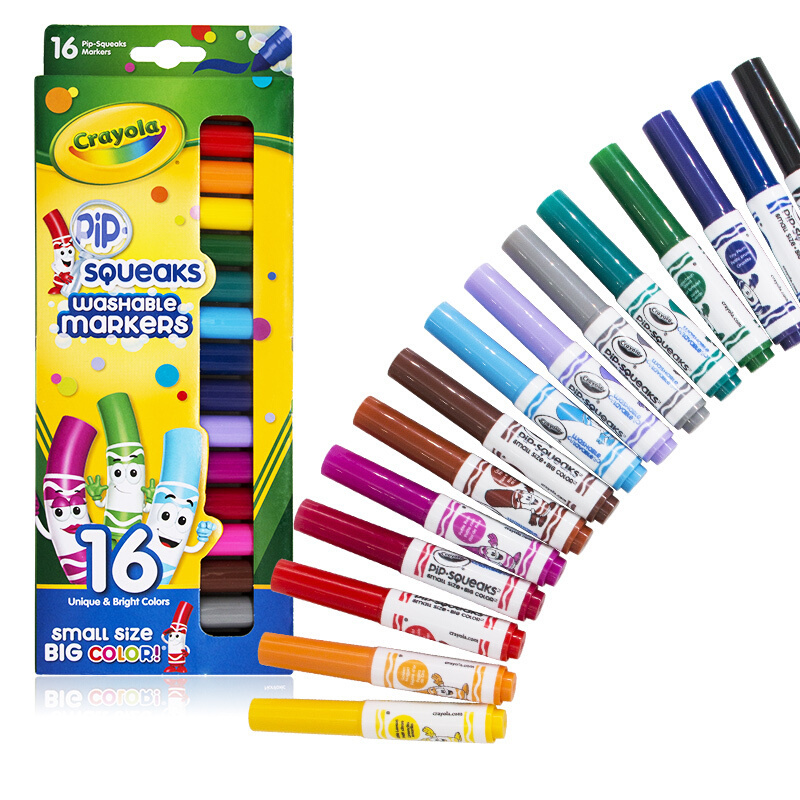 绘儿乐(Crayola)16色可水洗短杆粗杆水笔 绘画工具 彩笔画画笔 绘画涂色笔 58-8703
