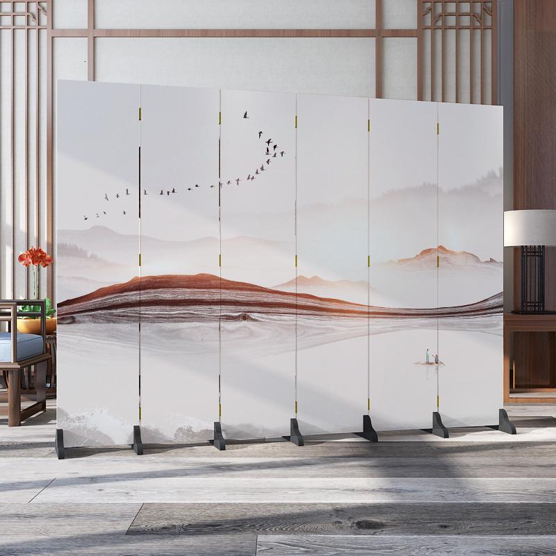 森美人北欧简约屏风隔断墙卧室遮挡家用客厅餐厅折叠移动布艺经济型折屏 藕色花鸟山水10