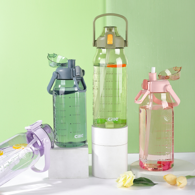 希乐Cille运动水杯男女tritan材质健身水杯大容量网红学生塑料杯2.0L莲花红