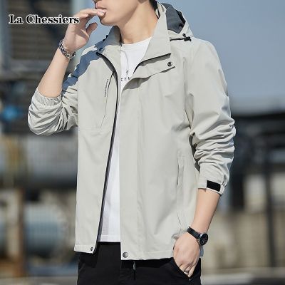 外套男春秋款潮流秋装上衣服防风连帽休闲夹克可脱卸帽冲锋衣 浅灰（春秋款） 3XL