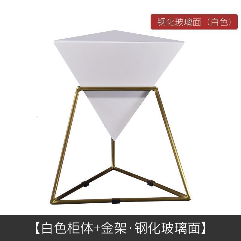 北欧轻奢角几岩板边几阳台铁艺小茶几客厅简约沙发边柜卧室床头桌_6_947 白色柜体+金架(玻璃面)