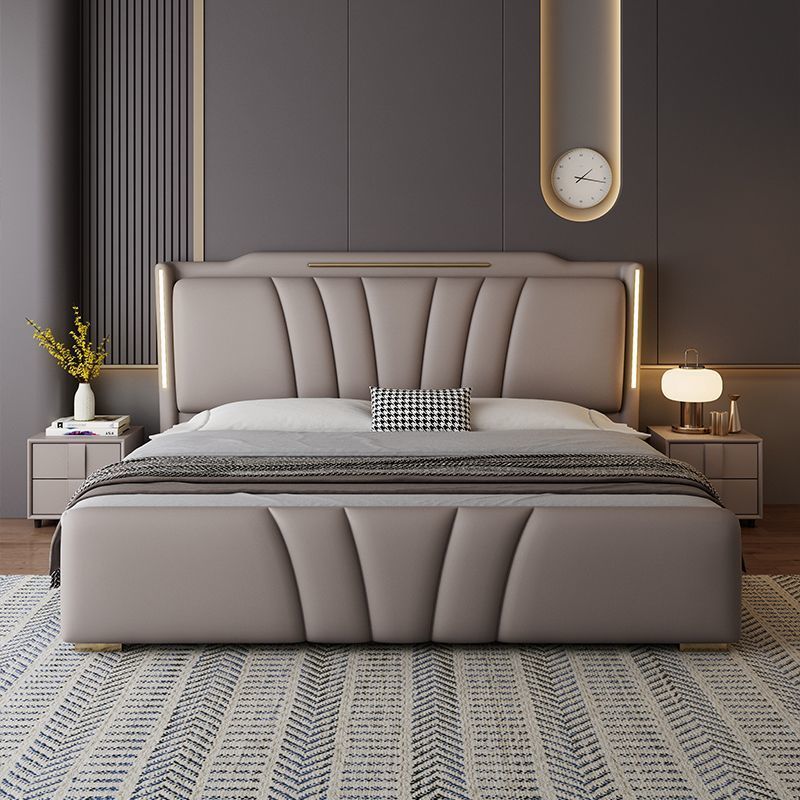 意式真皮床轻奢现代简约主卧室双人床高端网红婚床家用实木储物床高清大图