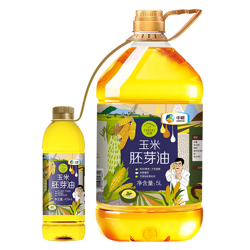 中粮 初萃玉米胚芽油5L+400ml 物理压榨 一级桶装玉米油 非转基因 食用油粮油