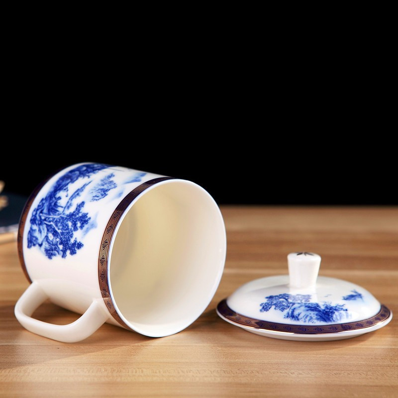 鼎亨茶杯陶瓷景德镇青花瓷器中式泡茶杯子家用男女主人杯带盖套装