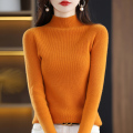 鄂尔多斯羊绒衫女半高领毛衣女宽松外穿短款春秋2024年春装新款百搭加厚针织打底衫秋冬针织上衣服恒源祥羊毛衫毛衣打底衫 南瓜色 M