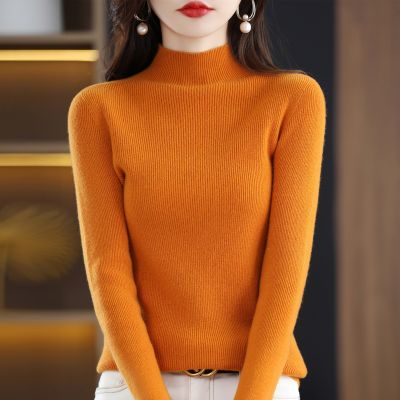 鄂尔多斯羊绒衫女半高领毛衣女宽松外穿短款春秋2024年春装新款百搭加厚针织打底衫秋冬针织上衣服恒源祥羊毛衫毛衣打底衫 南瓜色 M