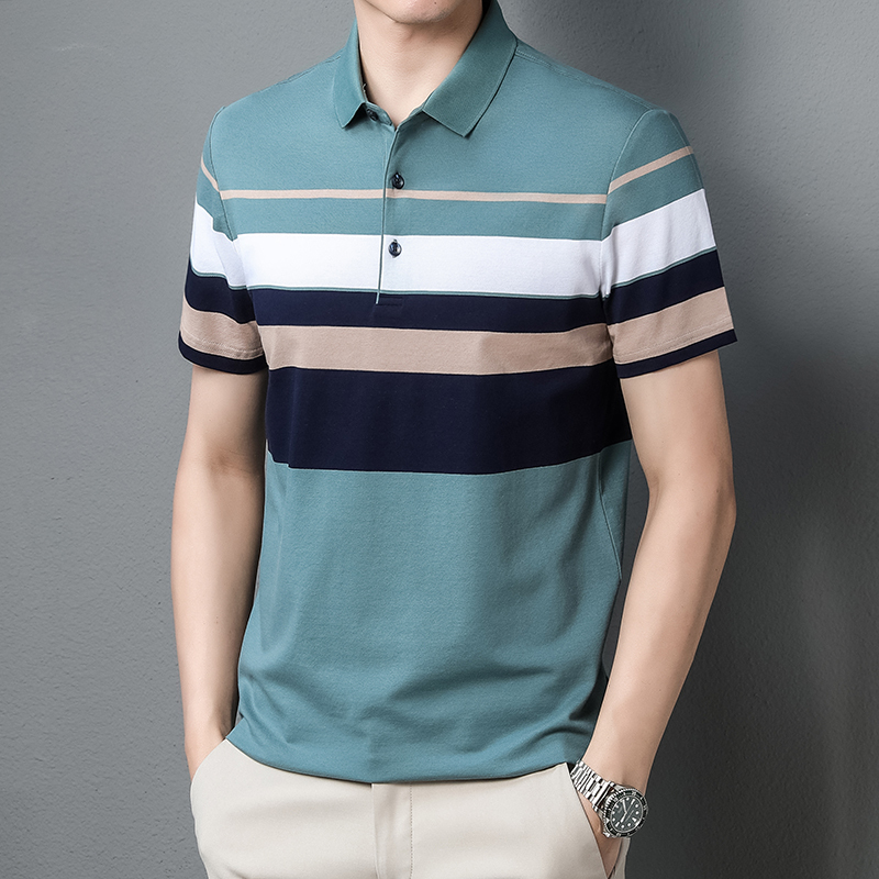 花花公子撞色条纹全棉短袖t恤男polo衫商务休闲中青年男装t恤2022年夏