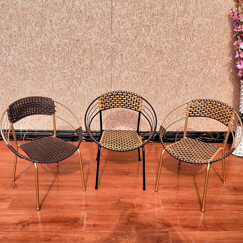 寻木匠小藤椅加厚铁艺椅子墨君同款编织椅靠背椅茶几椅子会客圆椅子