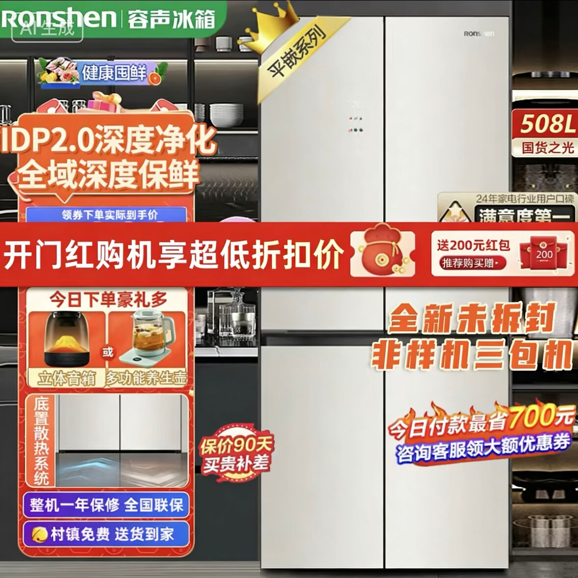 容声 BCD-508N50CZGAW 双净2.0风冷保鲜十字门60cm平嵌冰箱高清大图