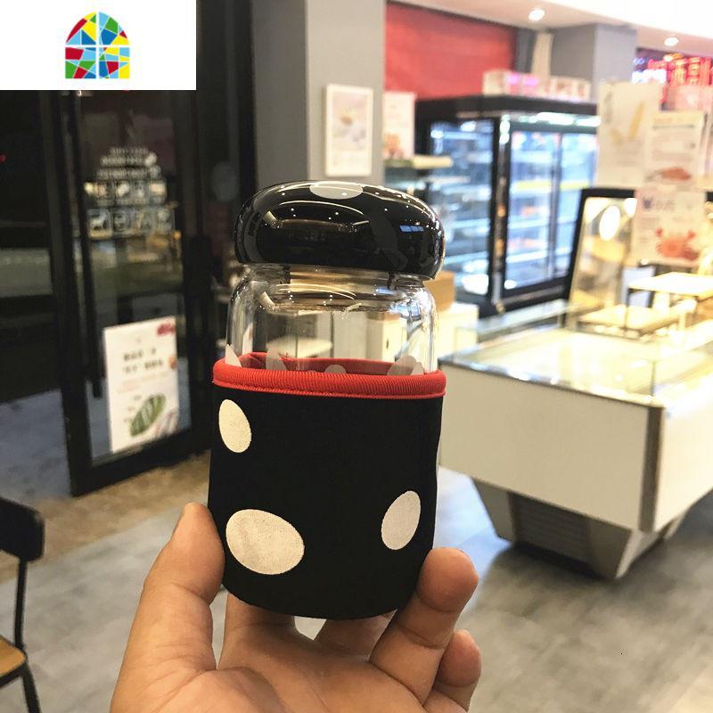 创意蘑菇玻璃杯 便携带盖过滤茶漏带杯套茶杯 学生情侣男女水杯 FENGHOU