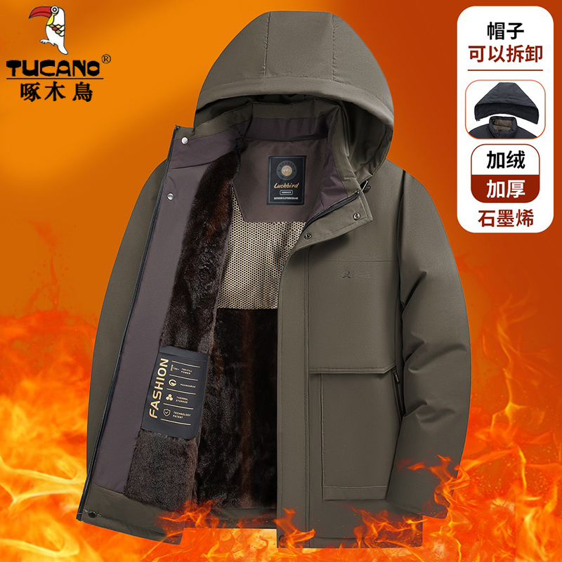 啄木鸟石墨烯男士棉服男款冬季加绒加厚保暖棉袄防寒棉衣冬装外木高清大图