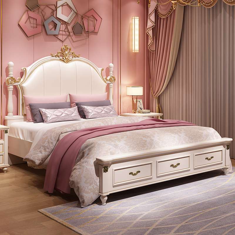 苏宁放心购美式床轻奢实木床双人床主卧18米欧式床公主床北欧现代简约
