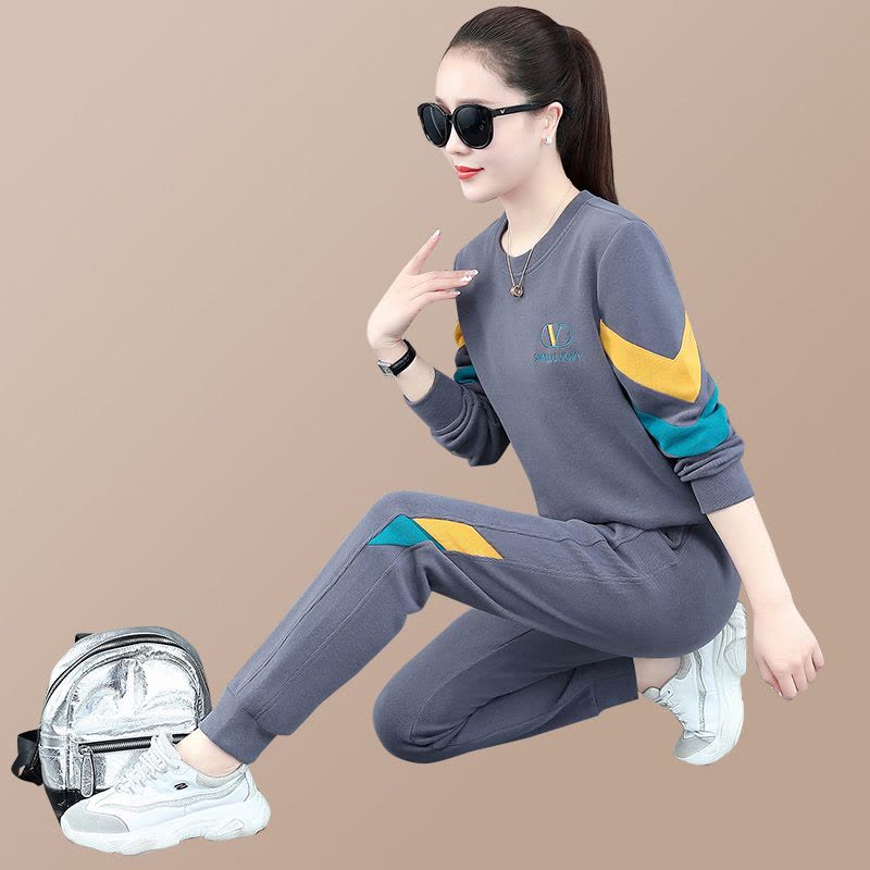 均妮均妮高端品牌卫衣套装 女春秋2022年新款时尚圆领款式韩版休闲运动装女士显瘦两件套图片