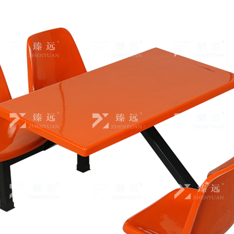 臻远 ZY4040850 玻璃钢餐桌椅组合食堂连体餐桌椅钢架靠背款