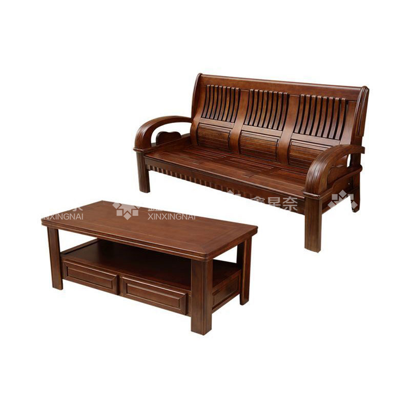 鑫星奈XXN4031104新中式实木沙发茶几组合 三人位+长茶几