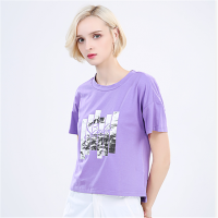 思凯乐户外春夏男女时尚印花弹力短袖文化衫T恤薰衣草紫(女)F4010690 S/M/L/XL/XXL