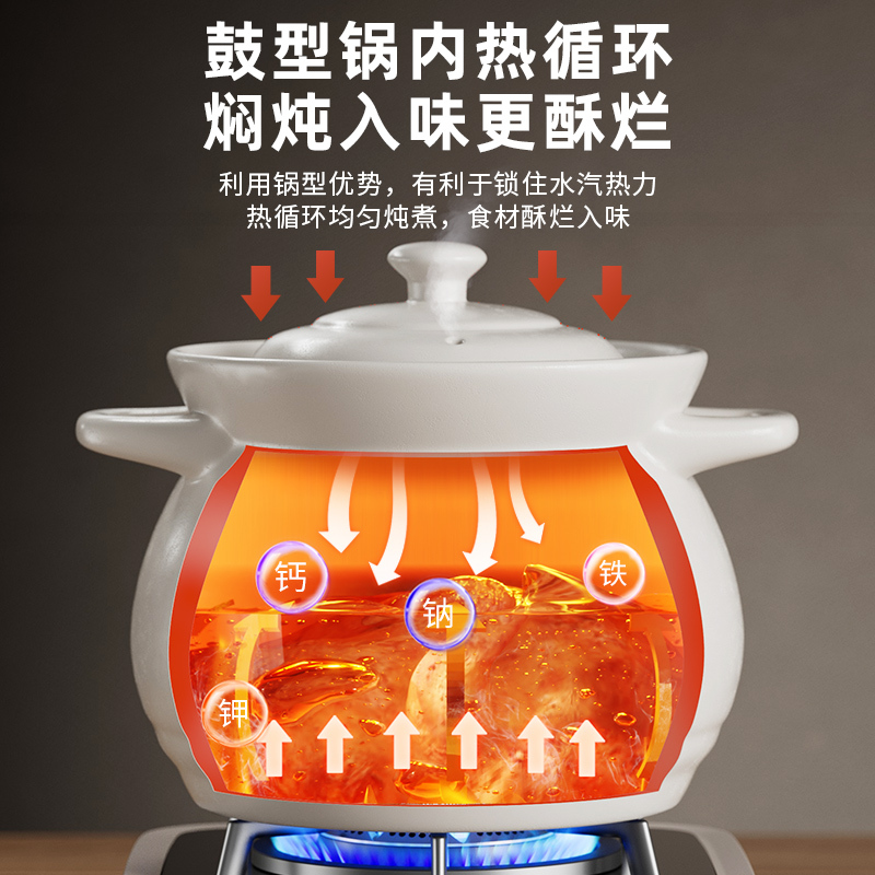 荣事达(Royalstar)砂锅炖锅家用汤煲6.5L中式养生陶瓷煲耐高温燃气煤气灶专用炖汤熬药焖烧沙锅RA182217