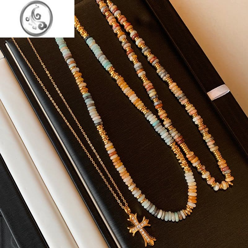 JiMi原创◆彩色石串珠项链女轻奢小众高级复古叠戴锁骨颈链图片