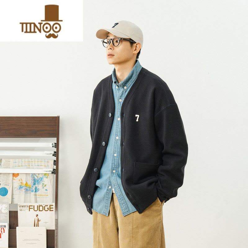 YANXU华夫格开衫男纯色V领毛衣男潮牌针织衫情侣装外套图片