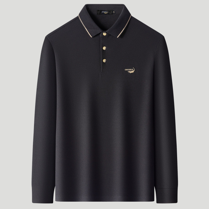 鳄鱼恤CROCODILE 男士商务百搭全棉舒适刺绣长袖POLO衫