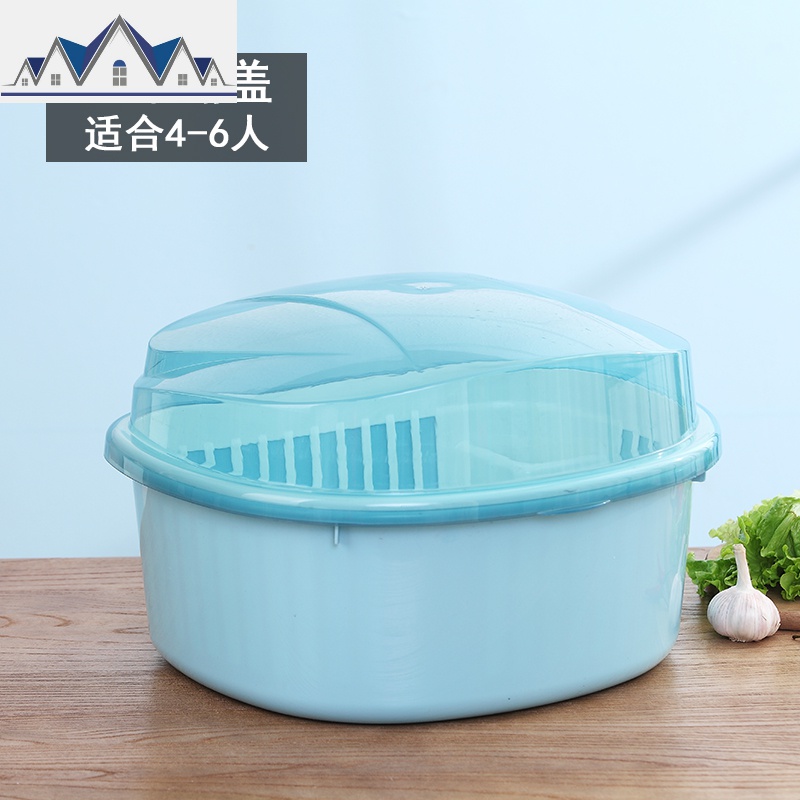 厨房家用带盖碗盆碗碟置物架塑料碗柜装碗筷收纳盒放碗箱沥水碗架_15_130 1904碗盆大号-蓝色实色底