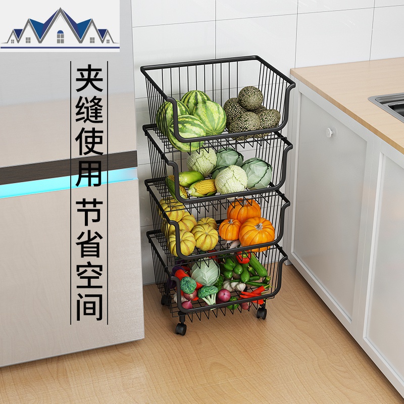 厨房蔬菜置物架收纳筐落地多层放水果可移动家用菜篮子带轮子 三维工匠高清大图