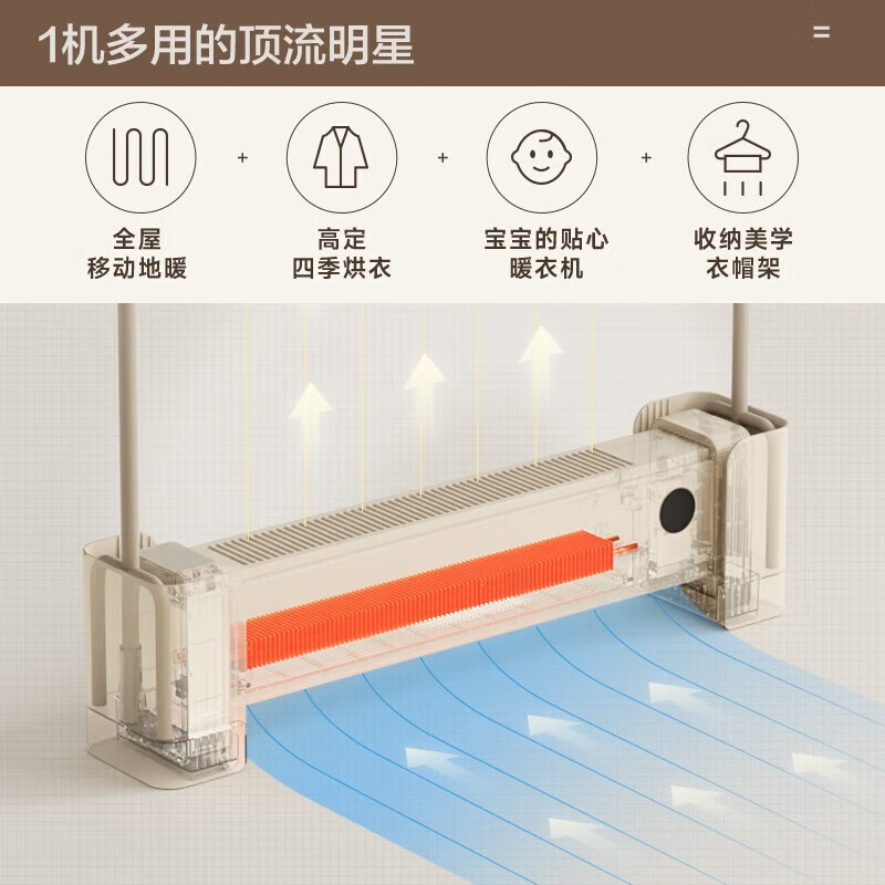 艾美特(AIRMATE)踢脚线取暖器电暖器带烘衣架 2000W功率移动地暖 家用干衣架防水节能踢脚线 HD20-R51高清大图