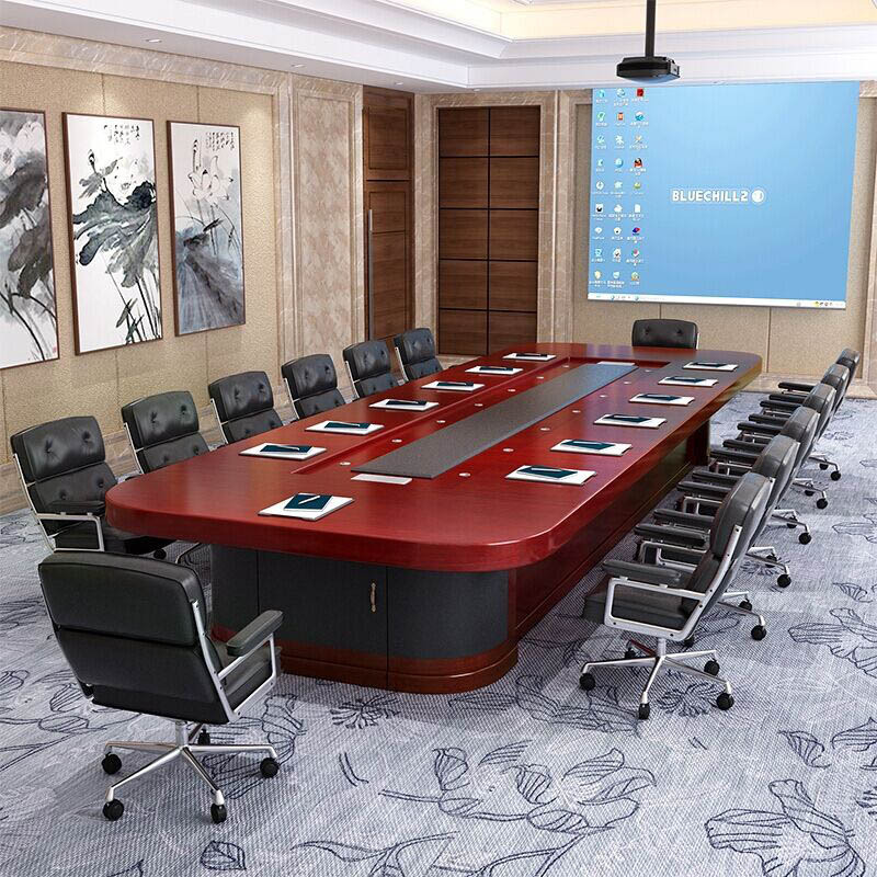 鑫金虎 大型会议桌椭圆形洽谈桌贴木皮会议台长桌办公培训桌5m