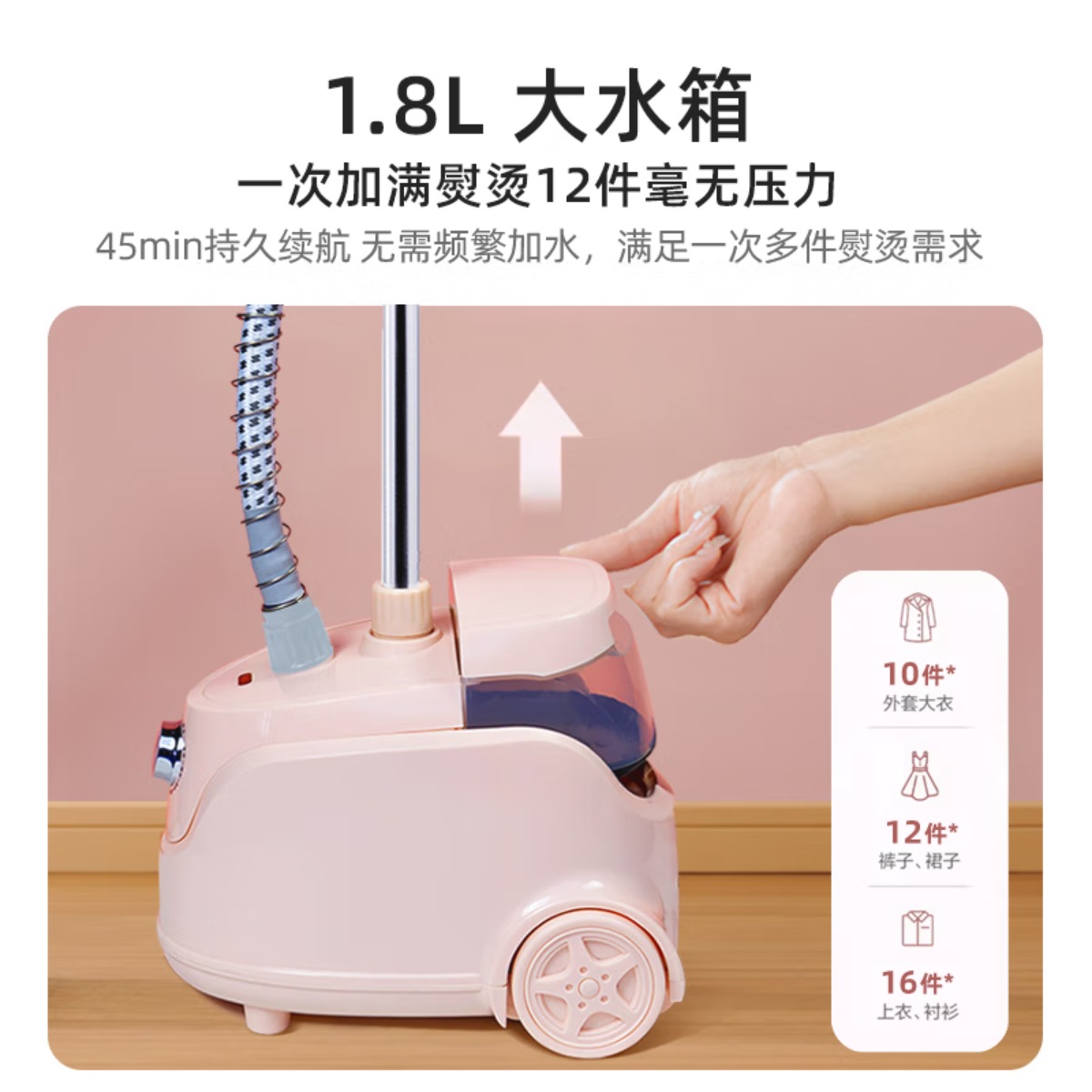 爱仕达(ASD)挂烫机小型家用立式手持式蒸汽挂烫机ASD-999 浅粉色高清大图