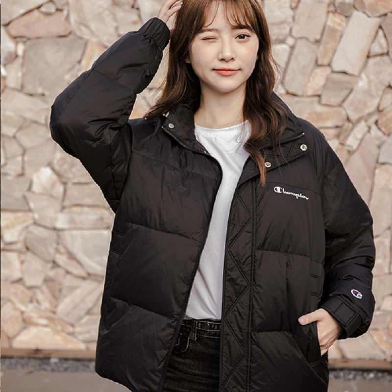 champion冠军冬季羽绒服男女宽松面包服立领冬装外套印花80绒