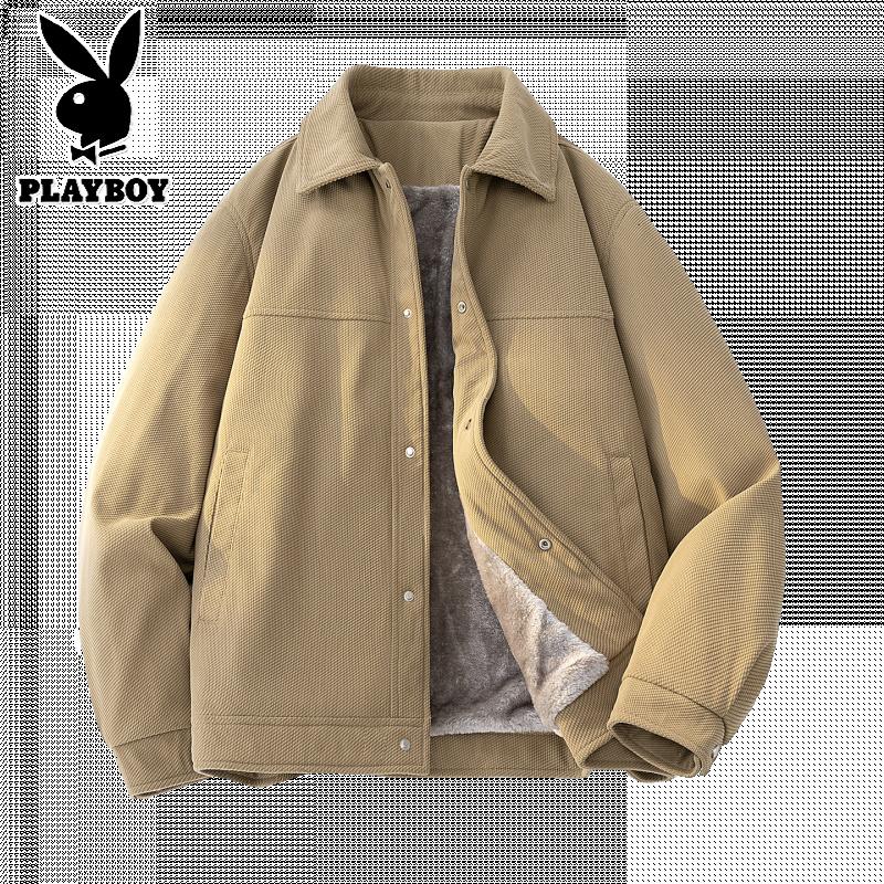 花花公子新款高品质加绒夹克男潮流大码7XL宽松冬季青年保暖外套男高清大图