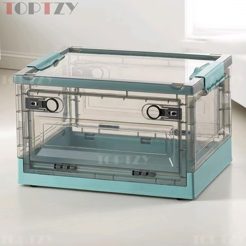 toptzy TZ5071706 户外便携透明折叠箱家用衣物防尘储物柜 特大号 茶色配绿色高清大图