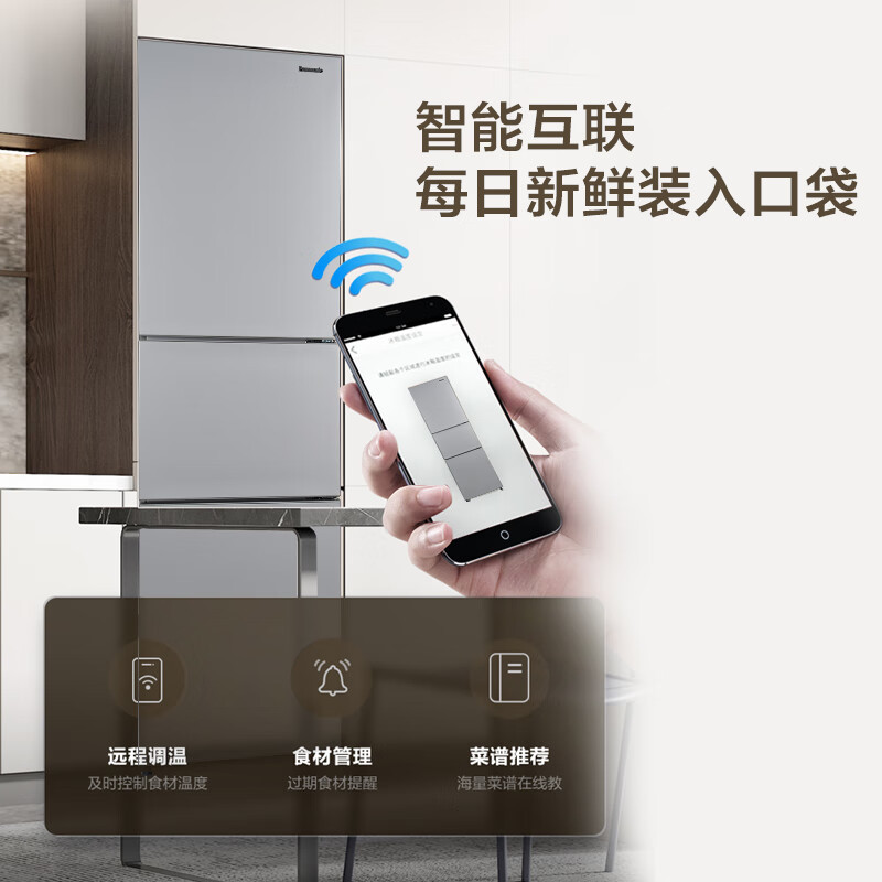 松下(Panasonic)三门冰箱NR-EC27BPB-S 270L 银离子抗菌 WIFI智控 变频风冷无霜 宽幅变温