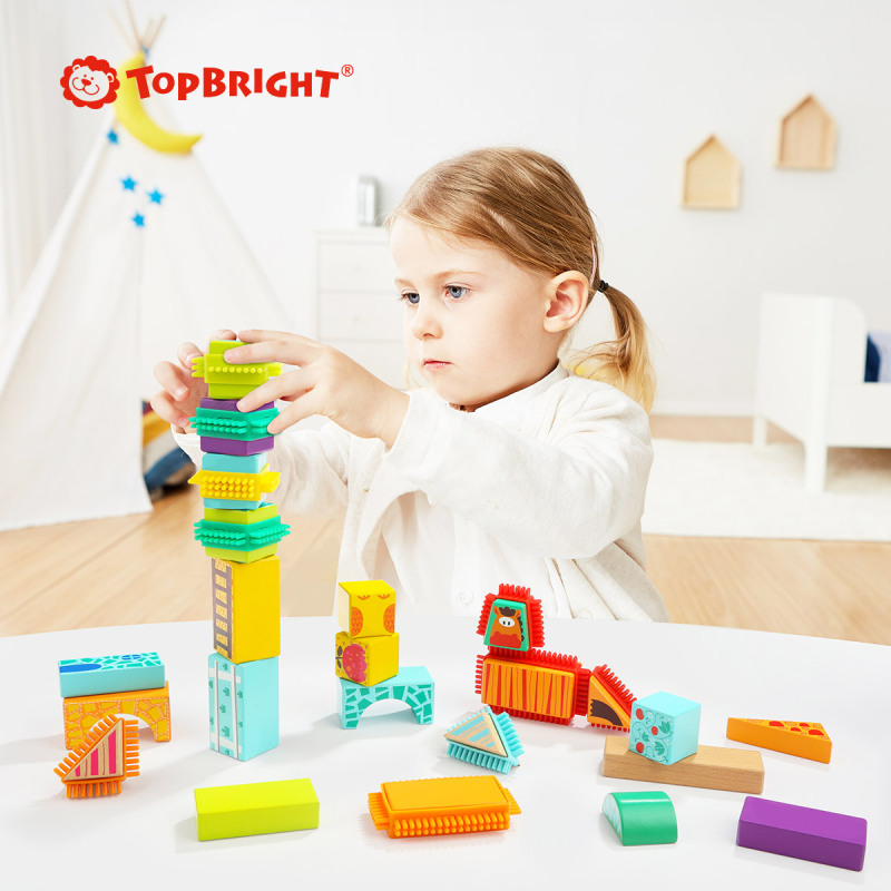 特宝儿(topbright)鬃毛积木80粒木制玩具50-100块实木宝宝积木玩具男孩女孩两岁以上儿童及成人 120380
