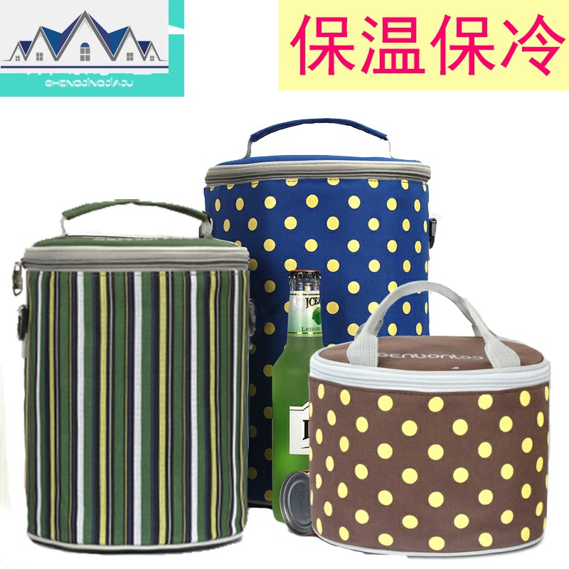 加厚圆形饭盒袋子兜套便当铝箔保温桶帆布手提带饭装碗隔热饭桶包 三维工匠收纳袋高清大图