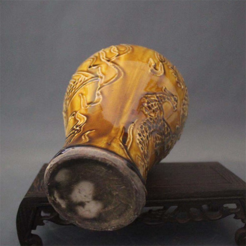美帮汇光绪釉龙凤呈祥刻梅瓶家居装饰展柜摆件收藏做旧仿古瓷器高清大图