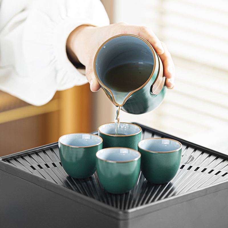 領藝 多彩祥云旅行茶具套装快客杯一壶三杯便携式包随身茶壶泡茶杯日式 多彩祥云旅行茶具6杯黑盒装