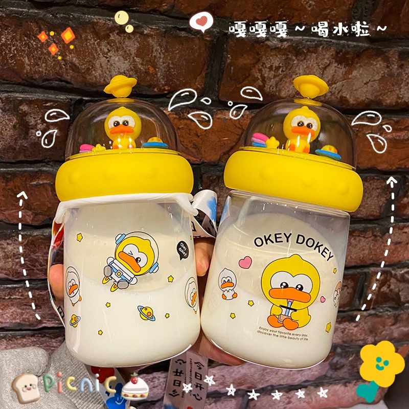 新款小黄鸭塑料杯水杯女学生韩版可爱卡通高颜值大容量随手杯子 [多只鸭][450ml]
