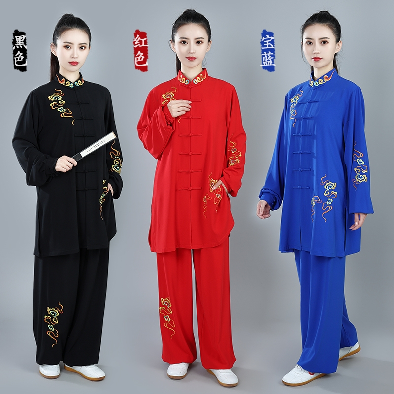 闪电客太极服女春夏新款刺绣表演服晨练服武术太极拳练功中长款