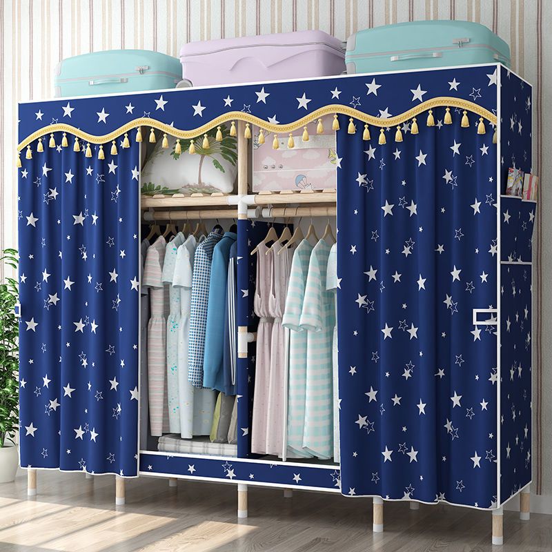 [特价大号加粗实木]简易布衣柜实木衣柜衣橱收纳架衣柜收纳柜子 蓝色