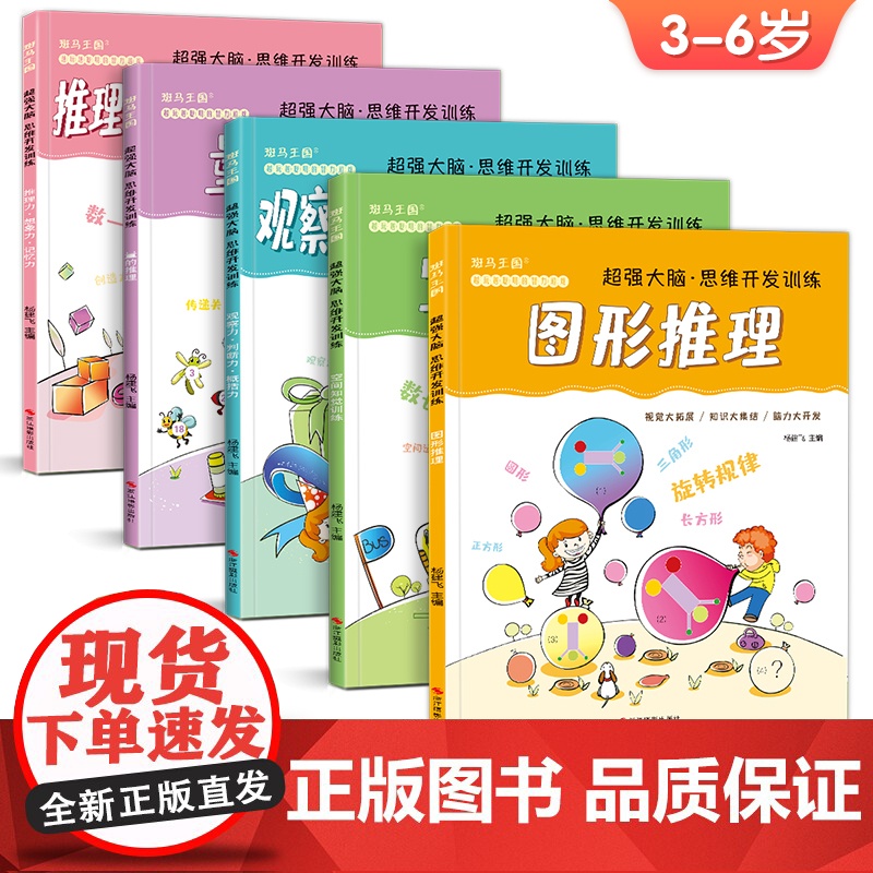 5册 超强大脑思维开发训练儿童逻辑益智书籍幼儿记忆力专注力观察力游戏全脑左右脑开发趣味数学3-4-5岁幼儿园教材 杨建飞