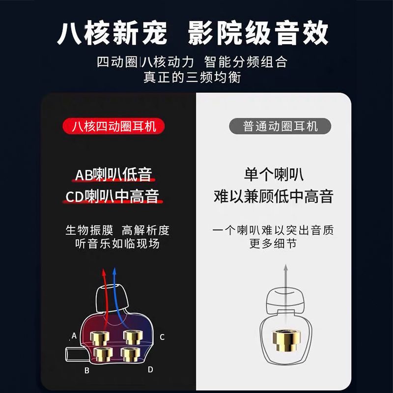 吃鸡游戏耳机听声辩位有线入耳式耳塞vivo华为OPPO小米手机通用版 (雅儒黑)真八核低音炮(圆孔通用)